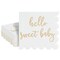 50 Pack 5x5 Inch White Scalloped Napkins with Gold Foil Hello Sweet Baby - Gender Neutral Baby Shower Napkins & Table Decor for Boy Girl Sprinkle Decorations